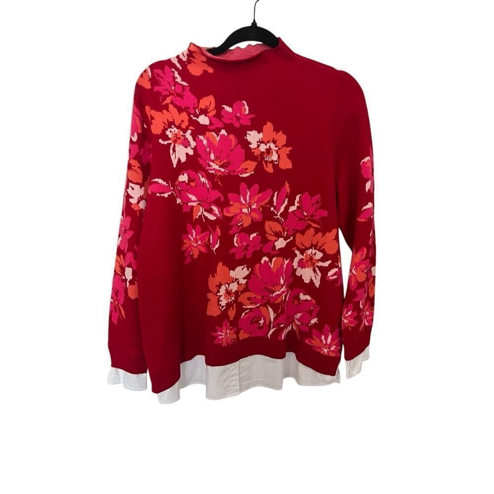 Isaac Mizrahi Live! Womens  Red Floral Mock Neck Faux Undershirt sz L - Picture 2 of 5